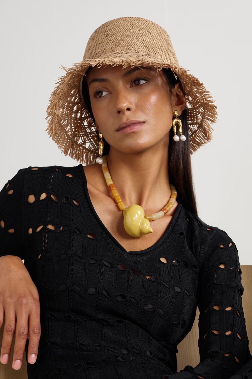 Zimmermann Fringed macramé raffia bucket hat