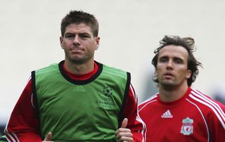 Liverpool and Chelsea star Bolo Zenden's Perfect XI: Steven Gerrard (L) and Boudewijn Zenden of Liverpool warm up during the Liverpool training session prior to the UEFA Champions League Final between AC Milan and Liverpool at the Olympic Stadium on May 22, 2007 in Athens, Greece.
