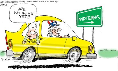 Political cartoon U.S. midterm election voters are we there yet
