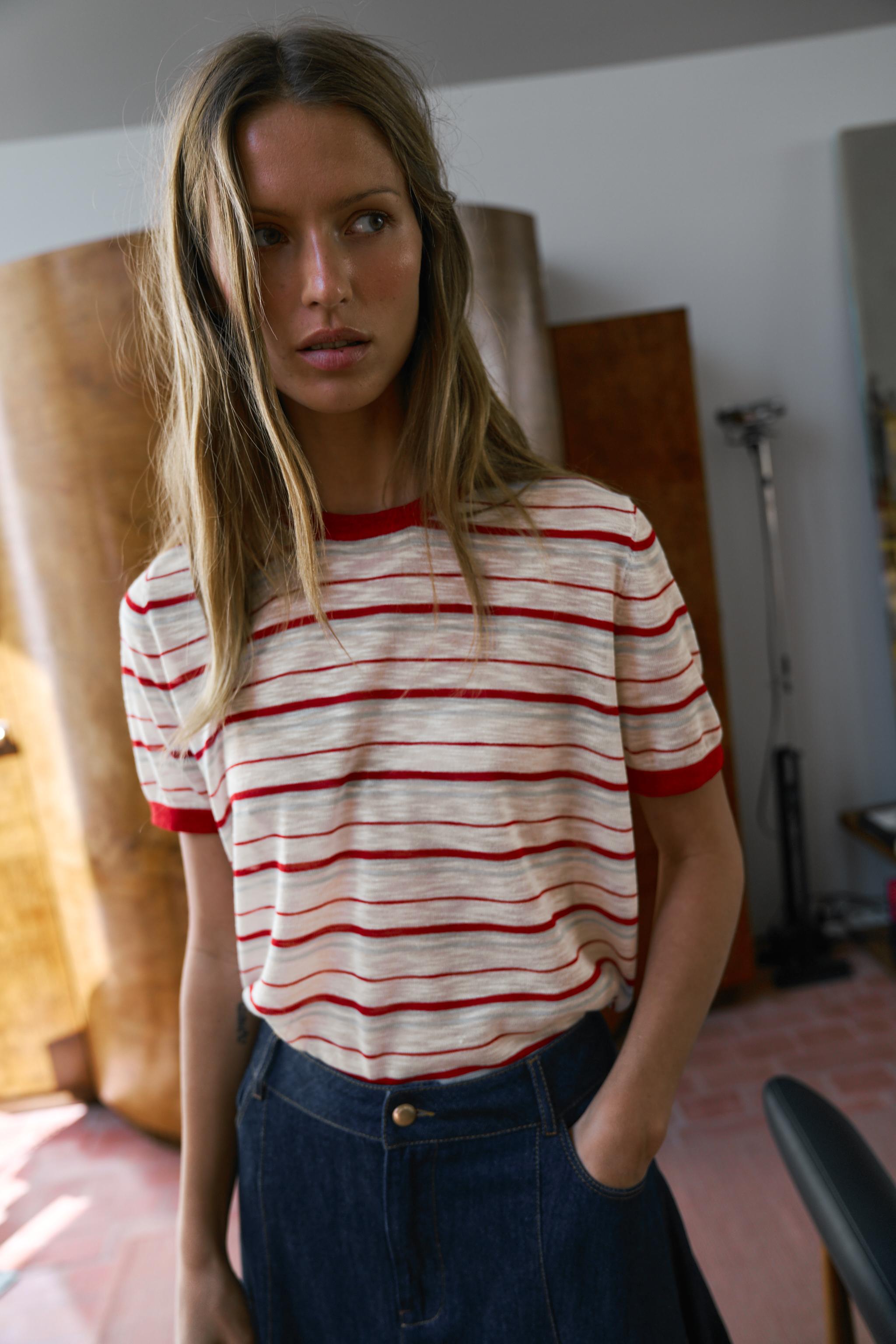 Striped Knit Short Sleeve Top