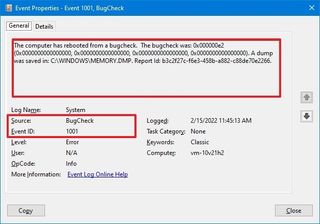 Windows 10 event long Blue Screen of Death details