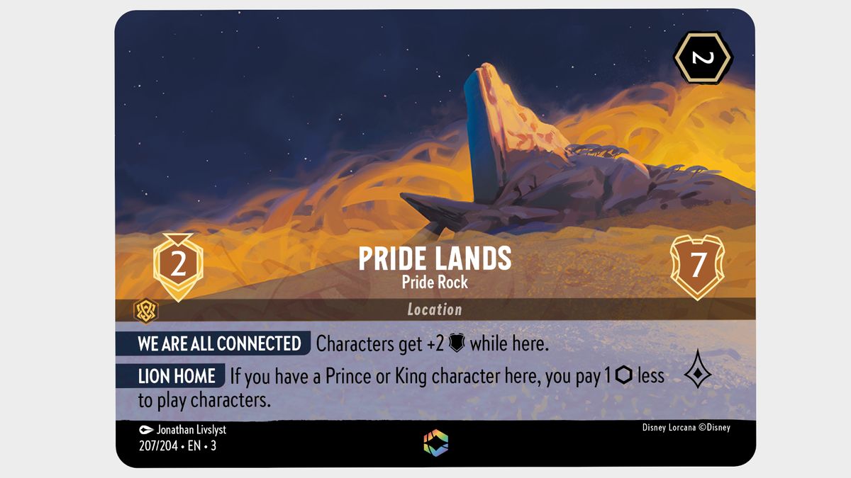 The Pride Lands location card from Disney Lorcana Into the Inklands