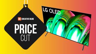 A product shot of the LG A2 series smart TV on a colourful background with the words price cut