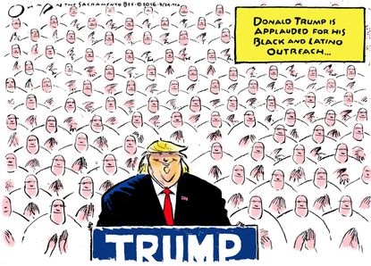 Political cartoon U.S. 2016 election Donald Trump Minority Outreach