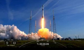 A SpaceX Falcon 9 rocket launches 53 Starlink internet satellites from Cape Canaveral Space Force Station in Florida on May 14, 2022.