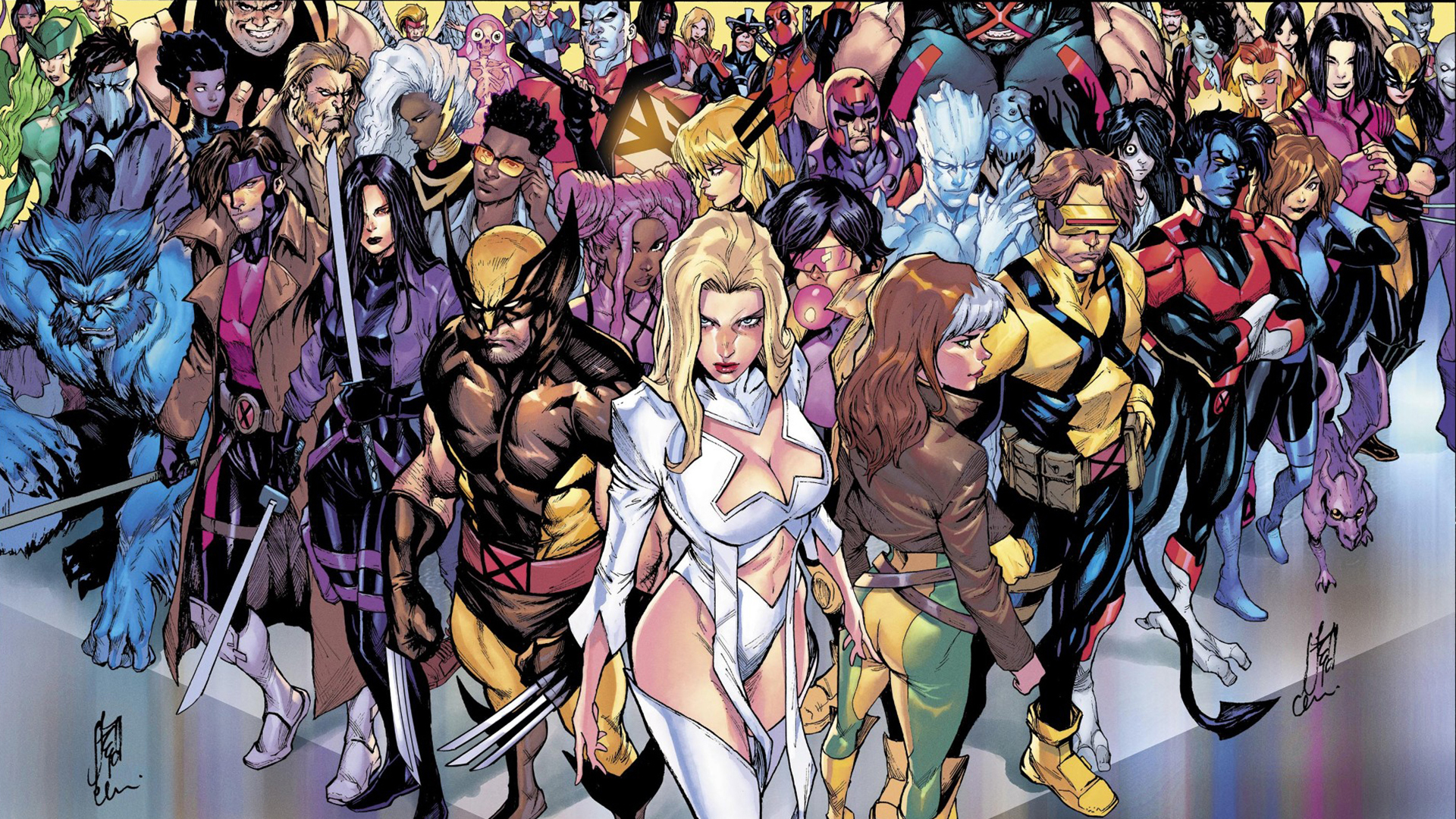 Numerous X-Men standing in a wide group shot