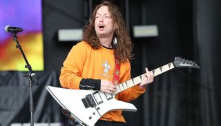 Brady Ebert performs onstage with Turnstile at the Boston Calling Music Festival in Boston, Massachusetts on May 24, 2019 