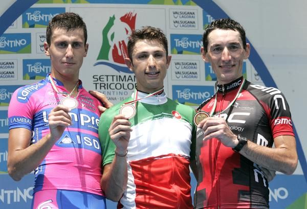 The elite men's time trial podium