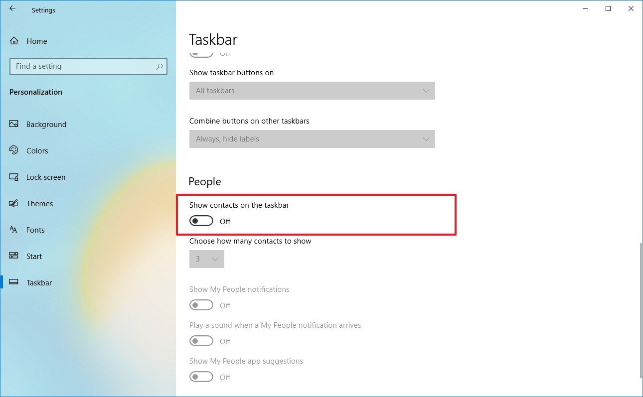 Disable My People from taskbar