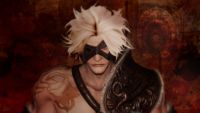 Father Nier from the game Nier over brown backgorund
