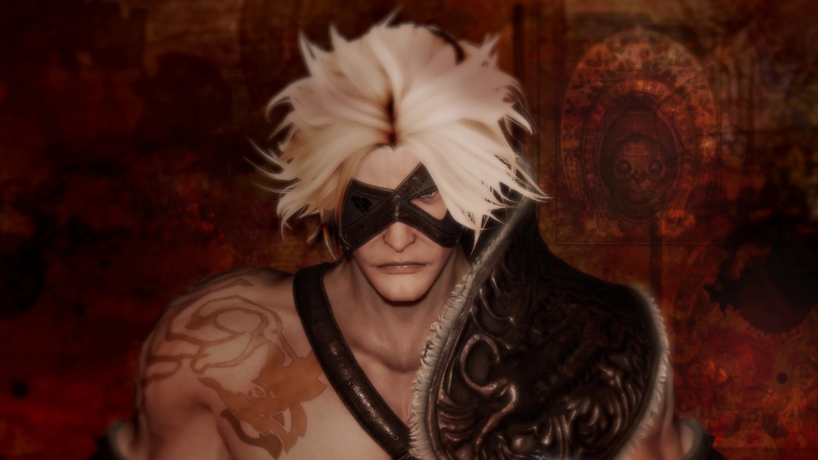 Father Nier from the game Nier over brown backgorund