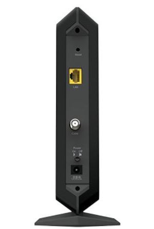 The Netgear CM1000&rsquo;s back panel has a power button and a reset button.