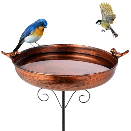 Dreamsoul 38 Inch Tall Bird Bath With Stake, Vintage Copper Bird Bath for Outside Metal Freestanding Birdbath for Garden Yard Patio