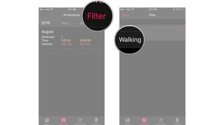 Tap filter and then tap the workout type you would like to filter.