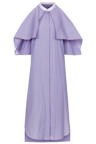 ROSETTA GETTY Blue & Ruby Striped Foldover Shirt Dress