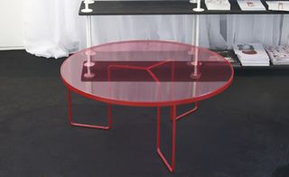 Following on from his square blue 'Lanka' table, which was launched by Meritalia in Milan earlier this year, University of Art and Design Helsinki graduate Ari Kanerva has introduced a new round red version to the Lanka family. Like its predecessor, the table features a tubular steel frame and tinted glass top