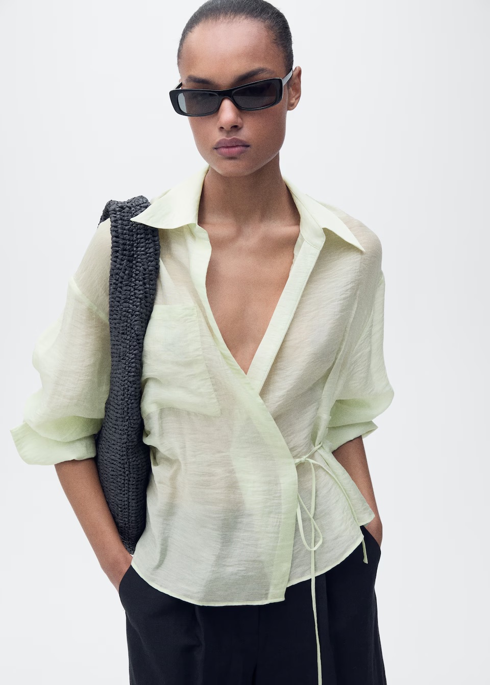 MANGO, Lyocell Wrap Shirt With Bow Closure