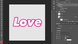 A screenshot of a logo in Photoshop reading the text 'love' on a transparent background.