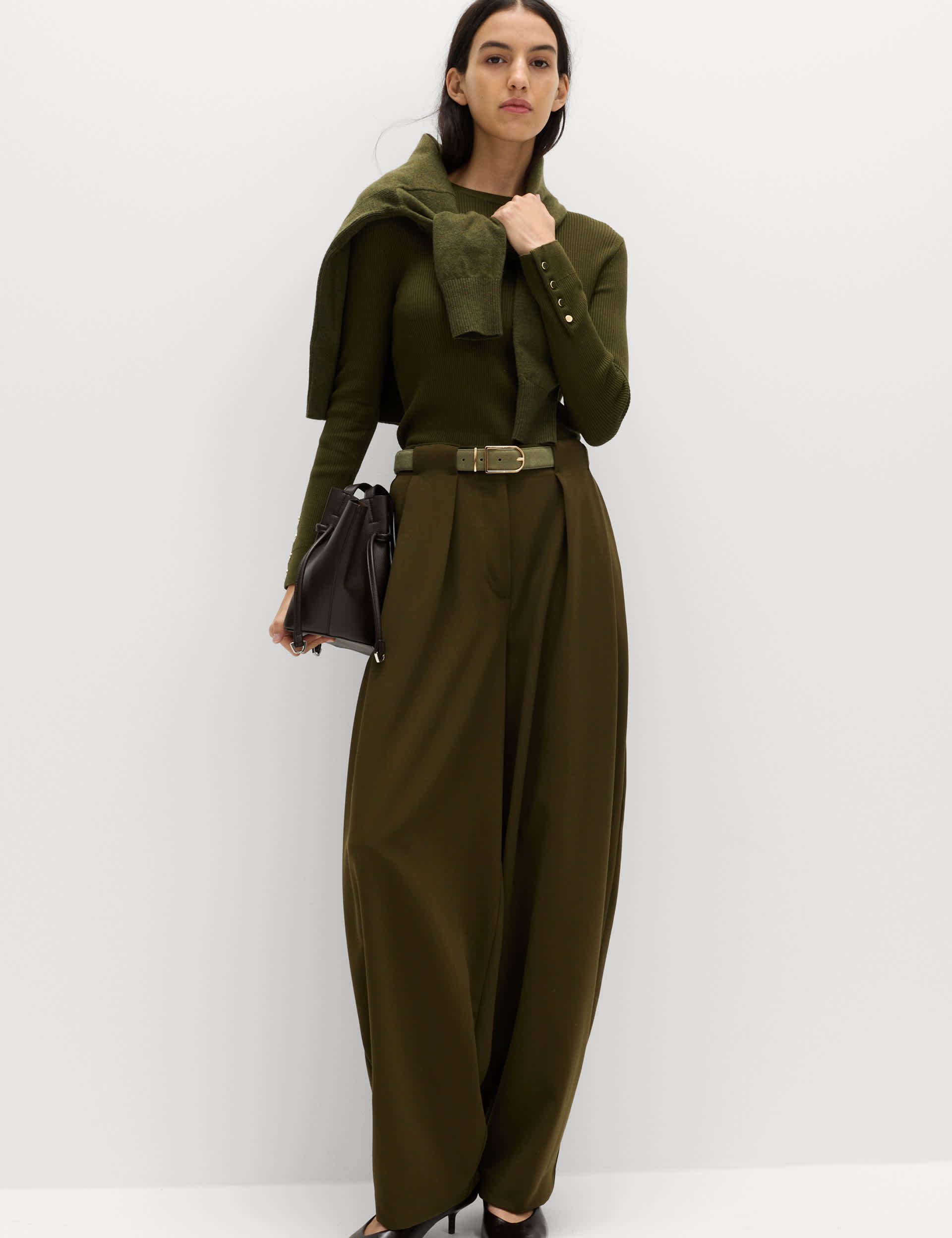 barrel pleat front skinny trousers