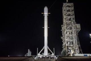A SpaceX Falcon 9 rocket carrying the secretive Zuma spacecraft is seen at Space Launch Complex 40 at Cape Canaveral Air Force Station in Florida in November 2017. The mission will now launch on Jan. 7, 2018.