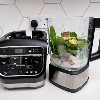Ninja Foodi HB150UK Blender and Soup Maker jug containing chopped ingredients for smoothie