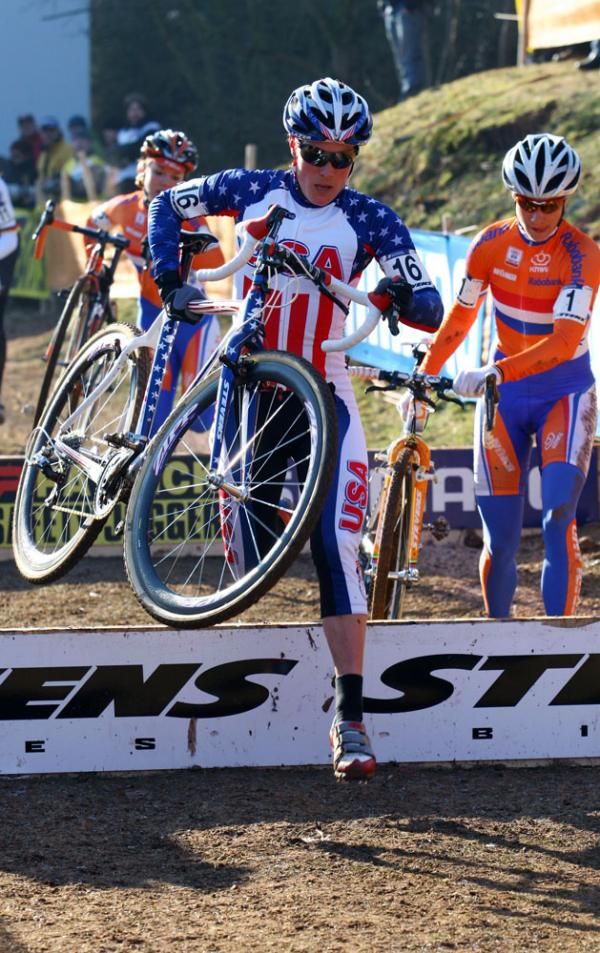 Katie Compton (USA) takes the barriers in stride