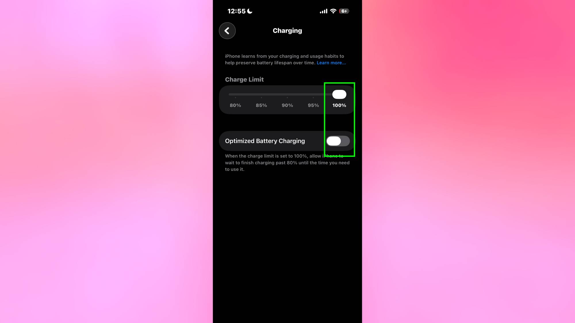 Optimized battery charging disabled iPhone