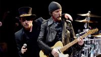 Bono and The Edge of U2 perform on stage during the "eXPERIENCE & iNNOCENCE" tour at Madison Square Garden on July 1, 2018 in New York City. 