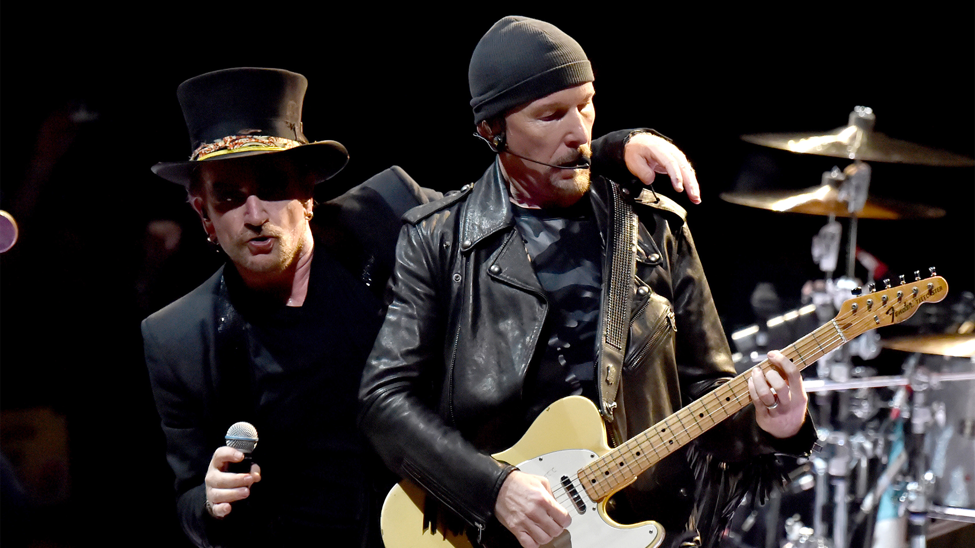Bono and The Edge of U2 perform on stage during the "eXPERIENCE &amp; iNNOCENCE" tour at Madison Square Garden on July 1, 2018 in New York City. 