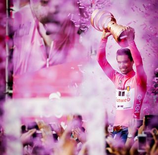 Tom Dumolin celebrates his Giro dItalia win in Maastricht