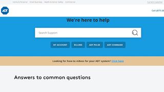 ADT's support webpage