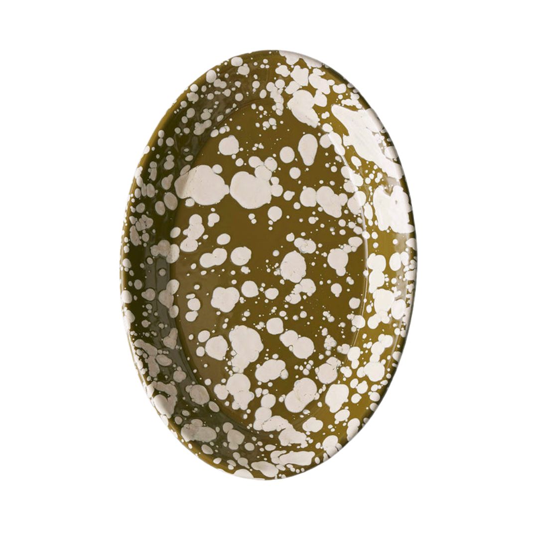 TOAST, Splatter Enamel Platter | Olive/ecru