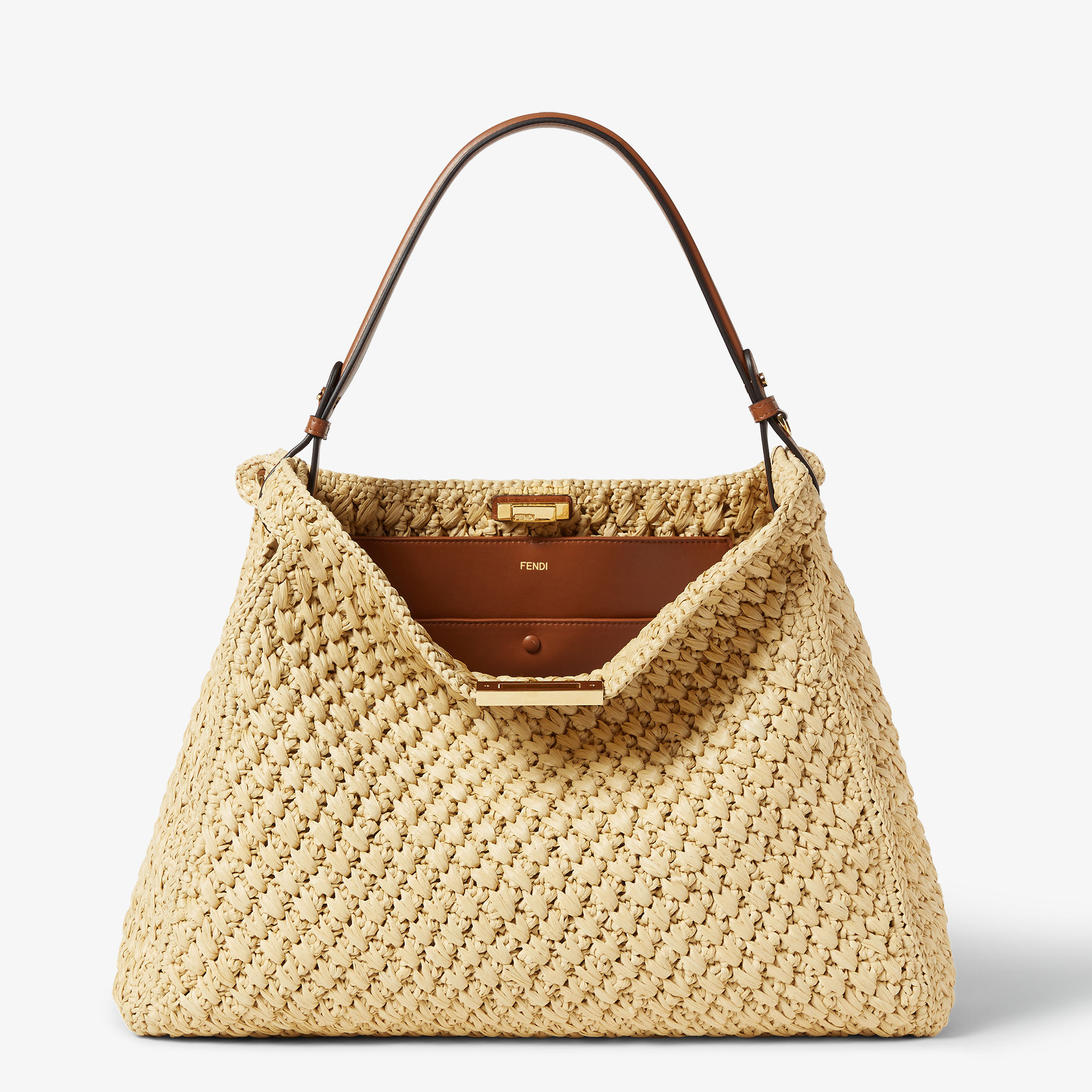 Fendi Way Large Woven Raffia-Effect Material Bag