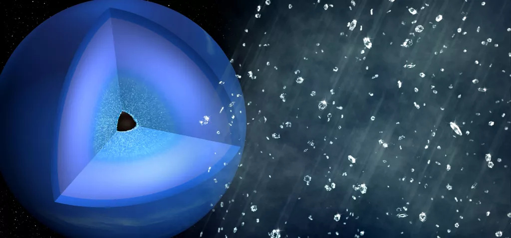 This illustration shows the diamond rain on Neptune.