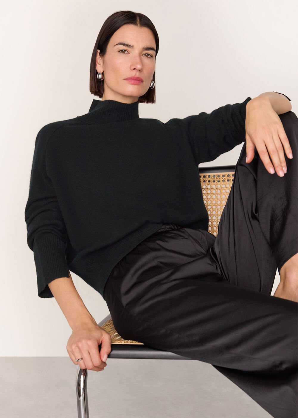 Black Cashmere Funnel Neck