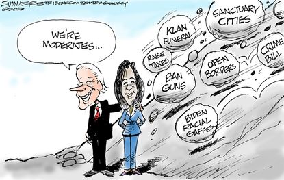 Political Cartoon U.S. Kamala Harris Joe Biden Moderate Democratic Ticket Borders Guns Taxes