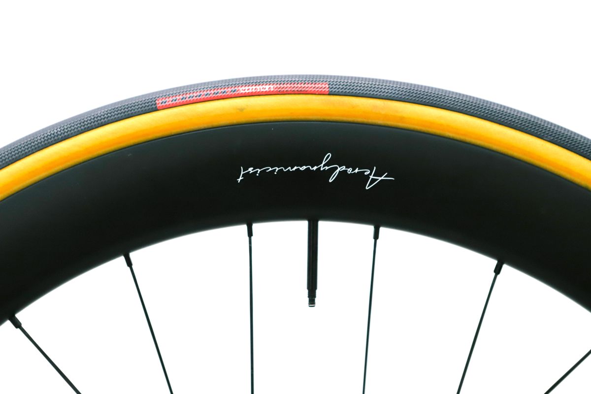 A tan bicycle tyre on a white background