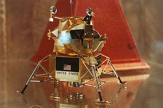 Neil Armstrong's Cartier-crafted 18 karat gold Apollo lunar module model, as gifted to him in Paris in 1969.
