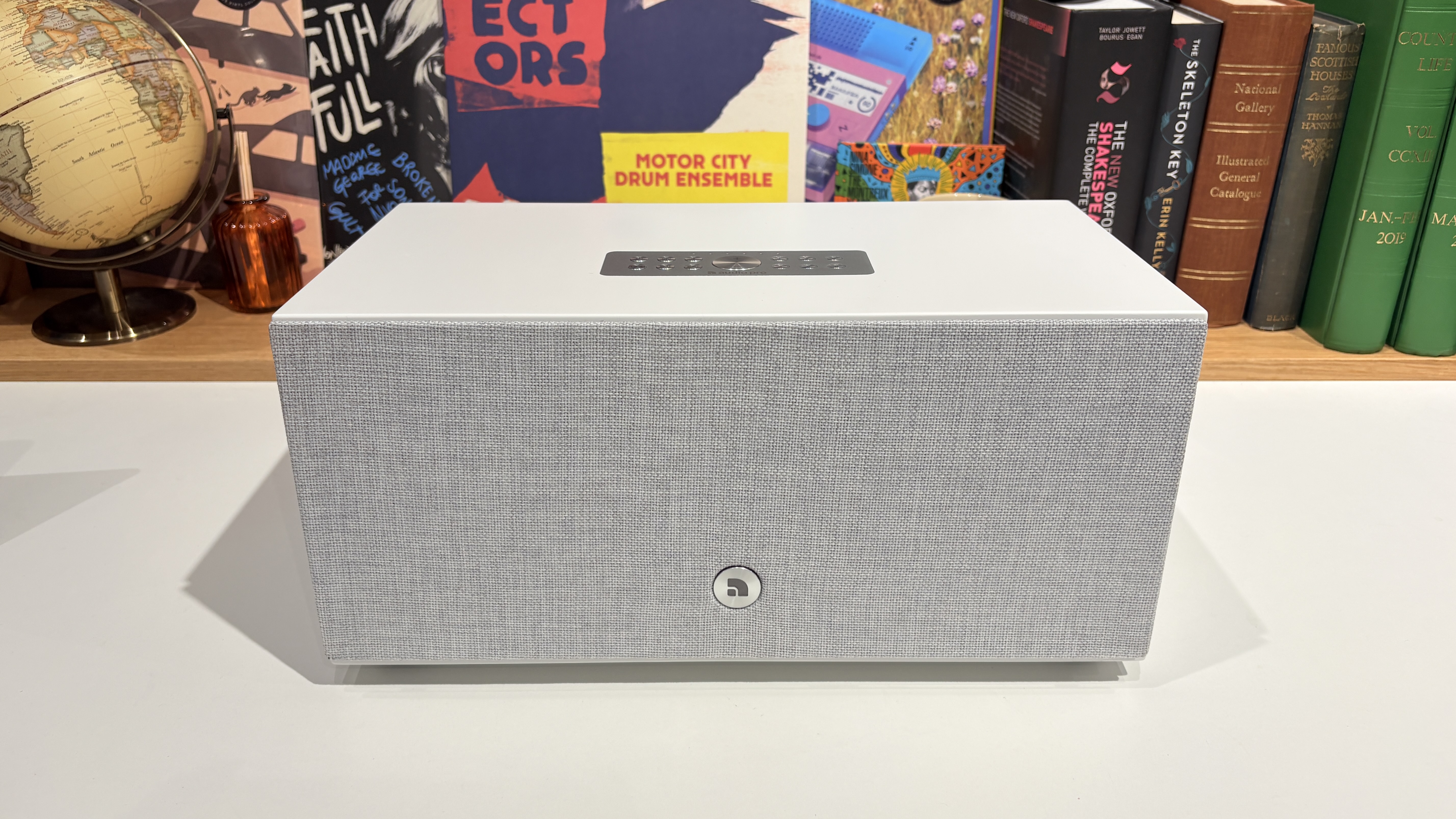 Audio Pro C20 W wireless speaker in white finish on table