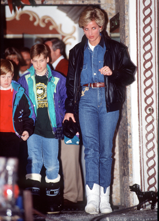 Diana Princess Of Wales On A Skiing Holiday In Lech, Austria With Prince William And Prince Harry in 1993