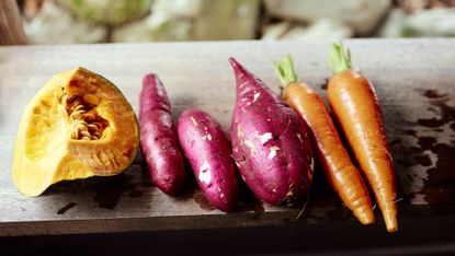 Root vegetables unpeeled