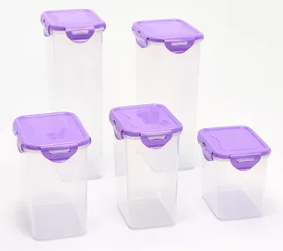 Locknlock 5-Piece Pantry Storage Set with purple lids