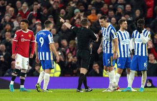 Brighton skipper Lewis Dunk was sent off on Tuesday