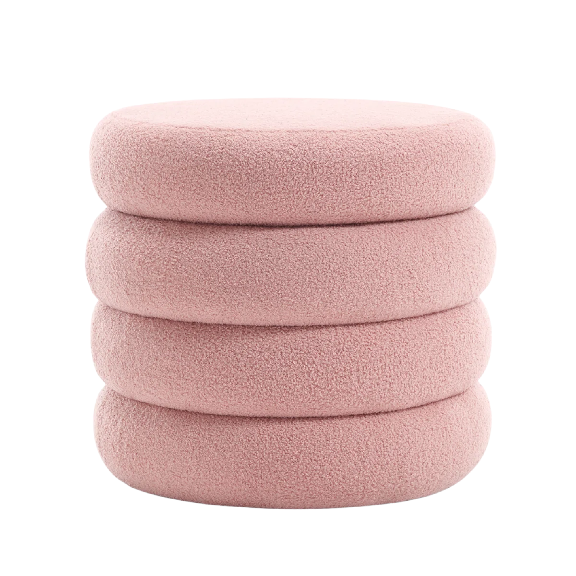 a pink boucle ottoman