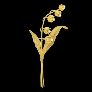Vtg 18k Gold Estate Bros Pin Bunga Lily of the Valley Tinggi & Megah 17.5g