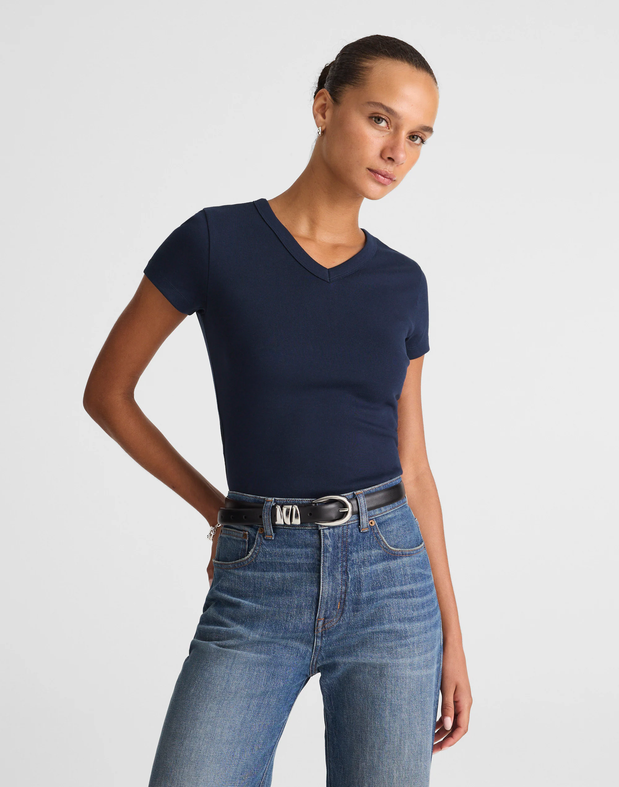 The &#039;90s V-Neck Baby Tee in Compact Cotton