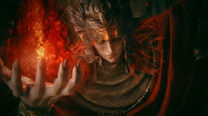 A screenshot of a man holding red fire in his palm in Elden Ring Tarnished Edition on Nintendo Switch 2