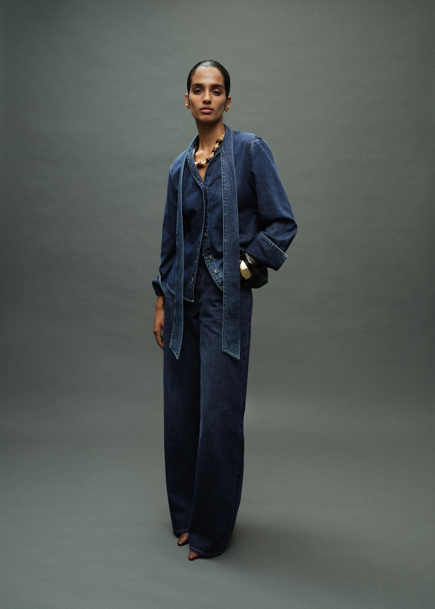 Denim Shirt With Bow - Women | Mango United Kingdom
