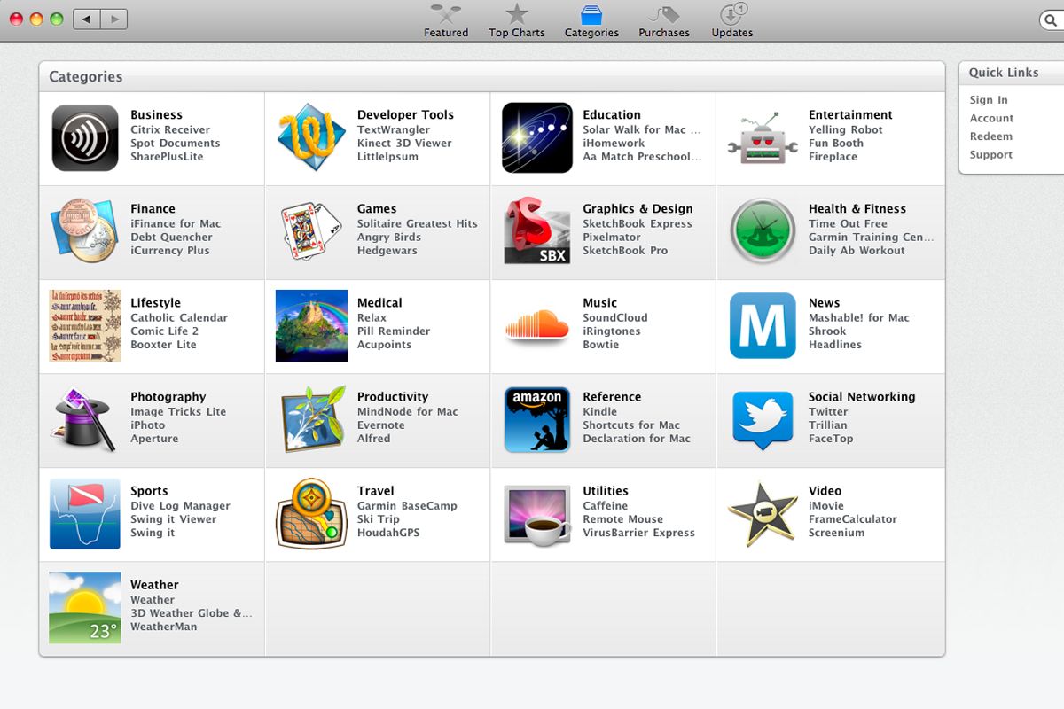 The categories in the Mac App Store