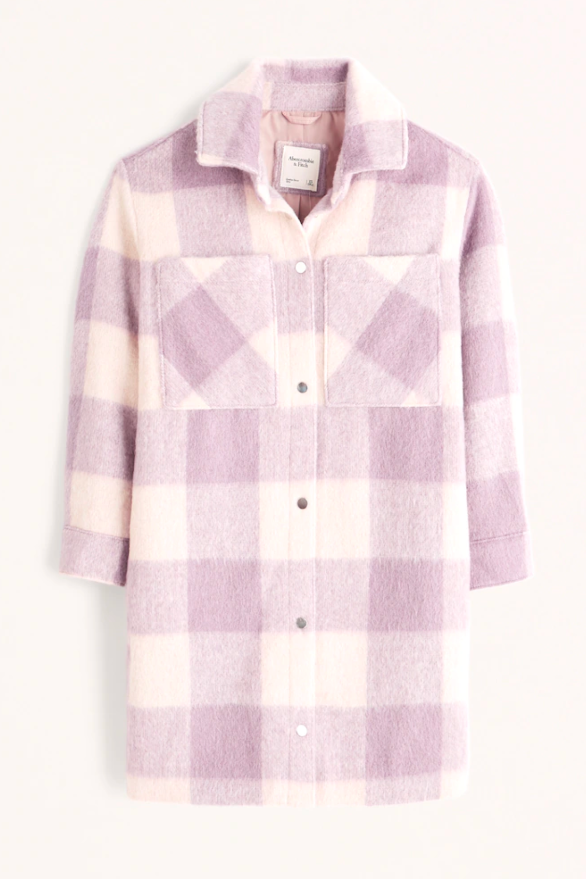 DIgital Lavender Color Trend 2023 | Abercrombie & Fitch Long-Length Wool-Blend Shirt Jacket (on sale)